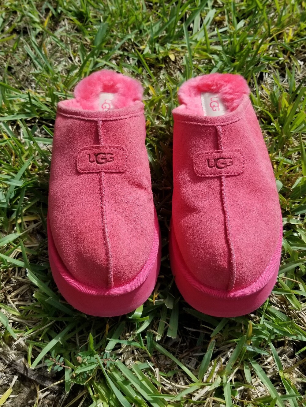 UGG Disquette Platform Slipper In Pink Glow Suede Sheepskin Lined Size 8